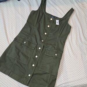 GAP Dark Green Sleeveless Denim Button Dress